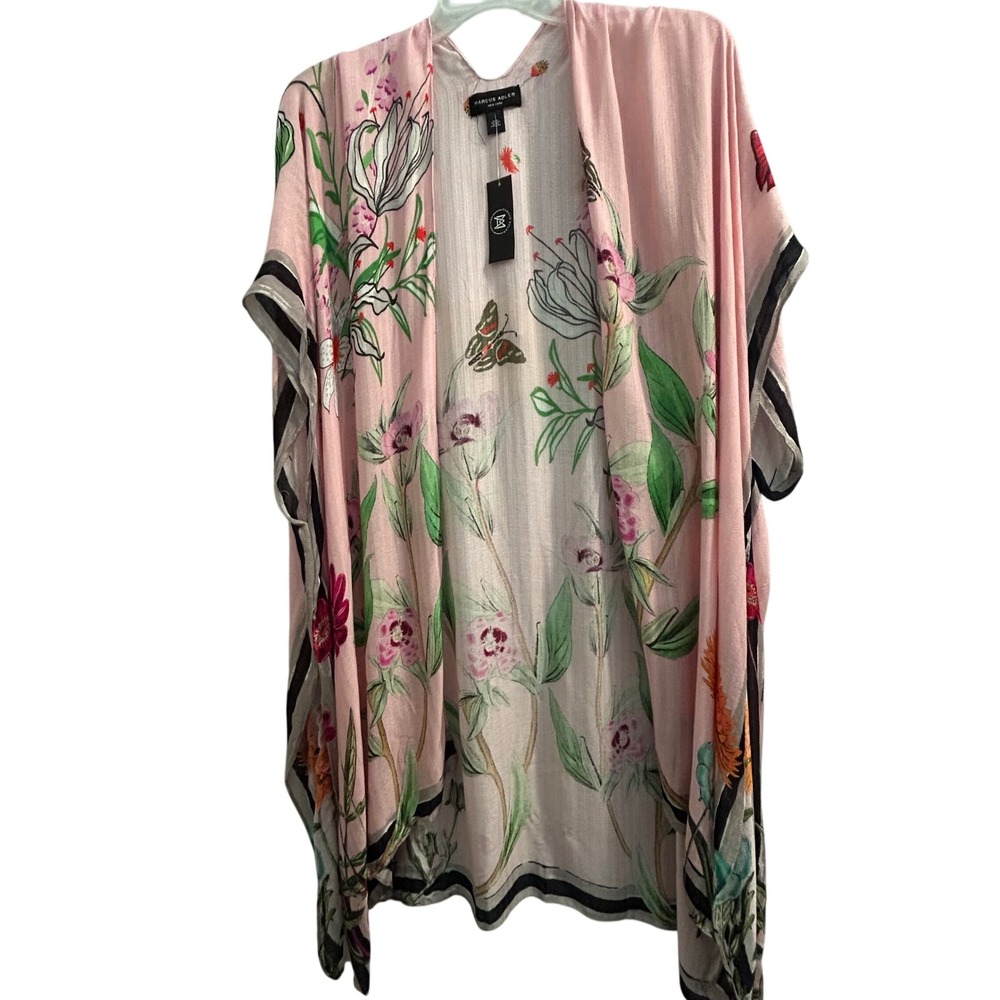 Marcus Adler New York Pink Floral Butterfly Kimono Wrap One Size $48